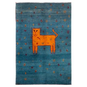 Persischer Gabbeh-Wollteppich handgewebt mit Tiermotiven Katze II