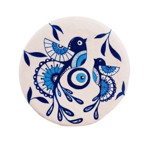 Dekorativer Keramikteller handgemalt blaue Vögel