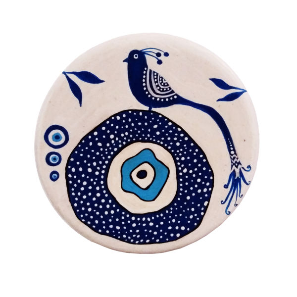 Dekorativer Keramikteller handgemalt Nazar-Vogel II