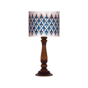 Traditionelle Holz-Tischlampe mit persisch inspiriertem Lampenschirm Iblue