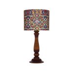 Traditionelle Holz-Tischlampe mit persisch inspiriertem Lampenschirm Kashi