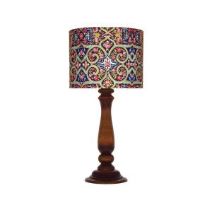 Traditionelle Holz-Tischlampe mit persisch inspiriertem Lampenschirm Kashi