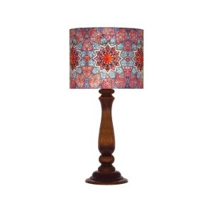 Traditionelle Holz-Tischlampe mit persisch inspiriertem Lampenschirm Silva