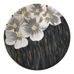 Dekorativer Keramikteller handgemalt weiße Blumen & dunkles Grau