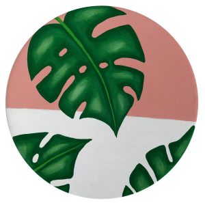 Dekorativer Keramikteller handgemalt rosa & weiß