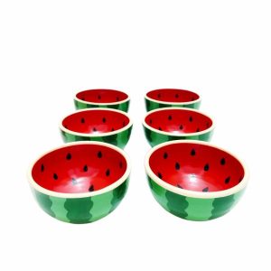 Set von 6 Handgefertigten Dekorativen Töpferschalen Wassermelone II
