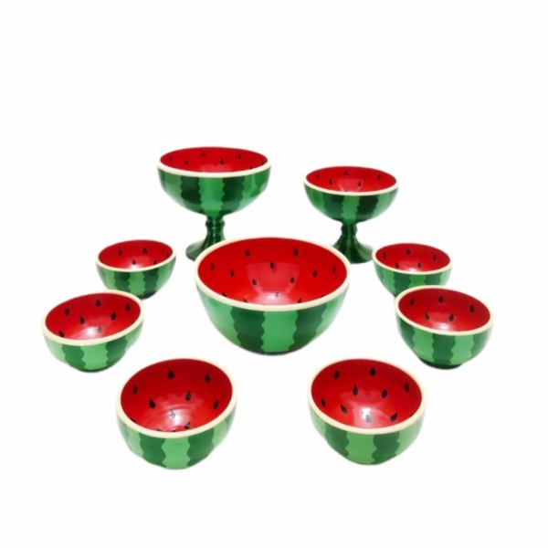 Set von 9 Handgefertigten Dekorativen Töpferschalen Modell Wassermelone