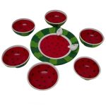 Set von 9 Handgefertigten Dekorativen Töpferschalen & Teller Wassermelone
