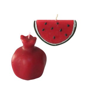 Granatapfel- & Wassermelonenkerze – Symbolisches Duo, Ideal für Yalda