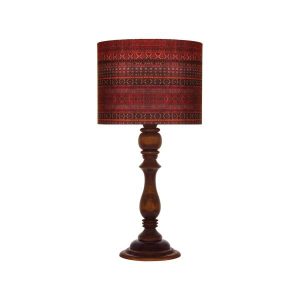 Traditionelle Holz-Tischlampe mit persisch inspiriertem Lampenschirm Kilim