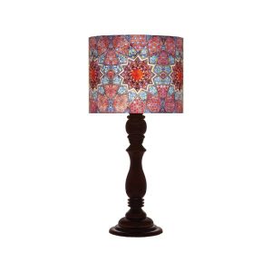 Traditionelle Holz-Tischlampe mit persisch inspiriertem Lampenschirm Diba