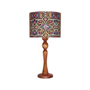 Traditionelle Holz-Tischlampe mit persisch inspiriertem Lampenschirm Karimi