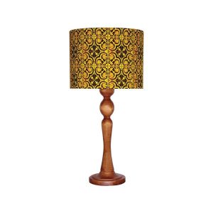 Traditionelle Holz-Tischlampe mit persisch inspiriertem Lampenschirm Gelb