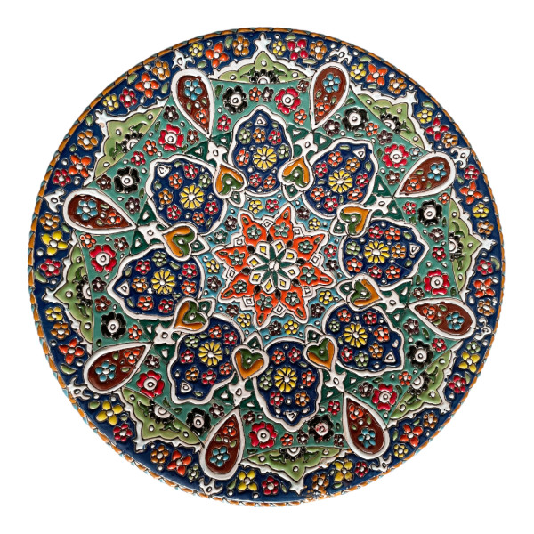 Dekorativer Keramikteller handgemalt mit persischer Minakari Emaille Galaxie