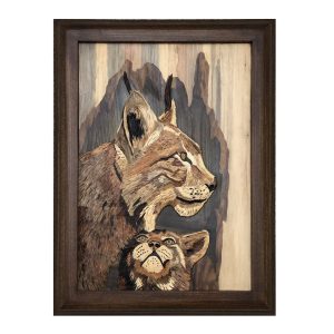 Gerahmte Holzgeschnitzte Kunst mit Tiermotiven Katze