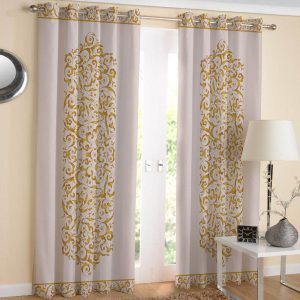 Gedruckter Samt Ösenvorhang – Goldenes Design