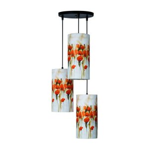 Stoff Cluster Pendelleuchte mit Samt Zylinderschirm Rote Blumen
