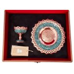 Schatzhaftes persisches handwerkliches Geschenkset mit Türkis-Einlegearbeit Teller und Schalen