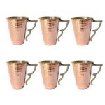 Persische Kupferbecher – Set von 6 handgefertigten mit Henkel für kalte Getränke – Gehämmert Bahari