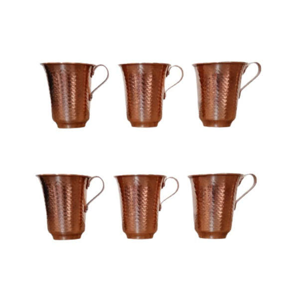 Persische Kupferbecher - Set von 6 handgefertigten mit Henkel für kalte Getränke - Gehämmert Minel