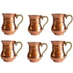 Persische Kupferbecher – Set von 6 handgefertigten mit Henkel für kalte Getränke – Gehämmert