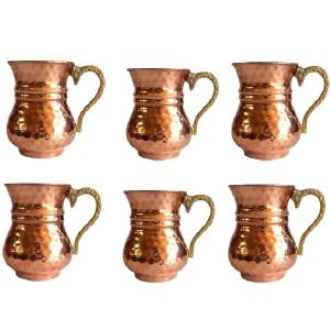 Persische Kupferbecher – Set von 6 handgefertigten mit Henkel für kalte Getränke – Gehämmert