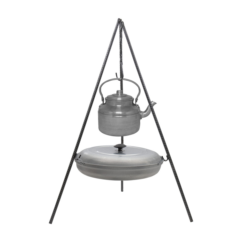 Kessel-Campingkochtrepod mit Pfanne & Kessel – Komplettes Set für Outdoor-Mahlzeiten