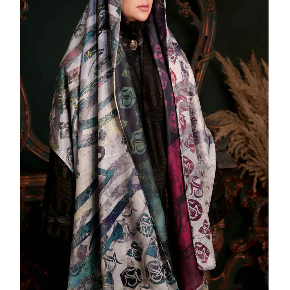 Persischer Bedruckter Seidenschal Beidseitig Künstlerische Kalligraphie Beraghsa