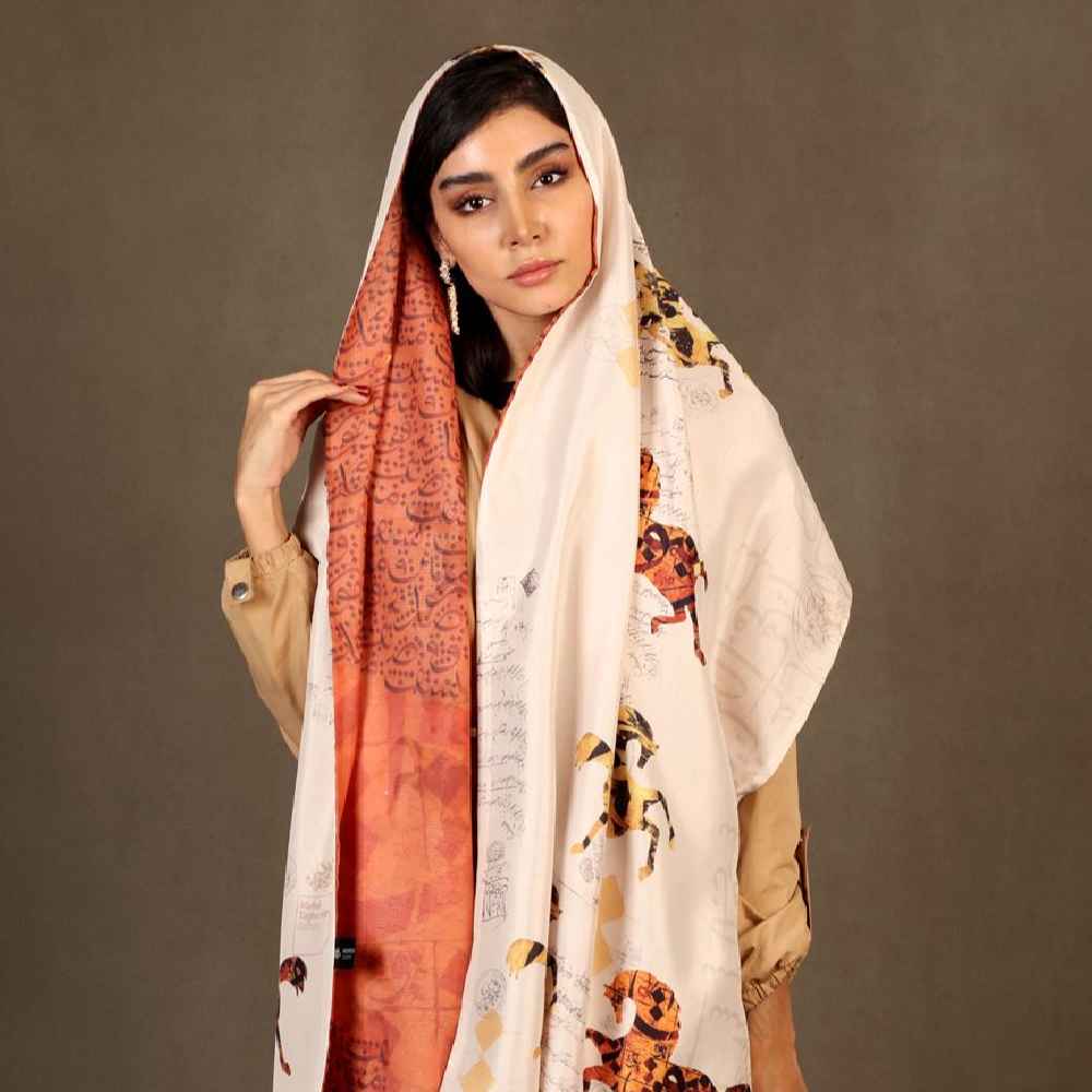 Persischer Bedruckter Seidenschal Beidseitig Künstlerische Kalligraphie Nasim