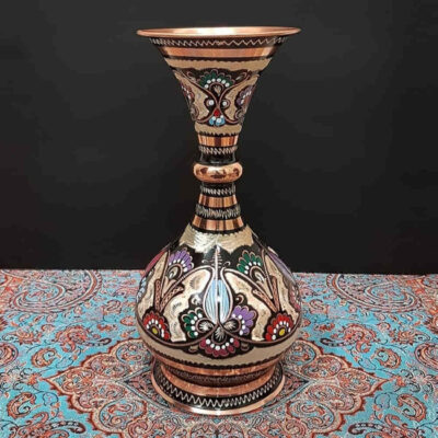 Dekorative Kupfervase, handbemalt mit persischer Minakari-Emaille Ava