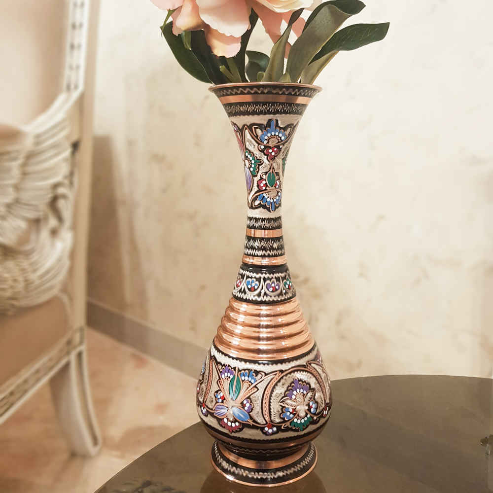 Dekorative Kupfervase, handbemalt mit persischer Minakari-Emaille Sama