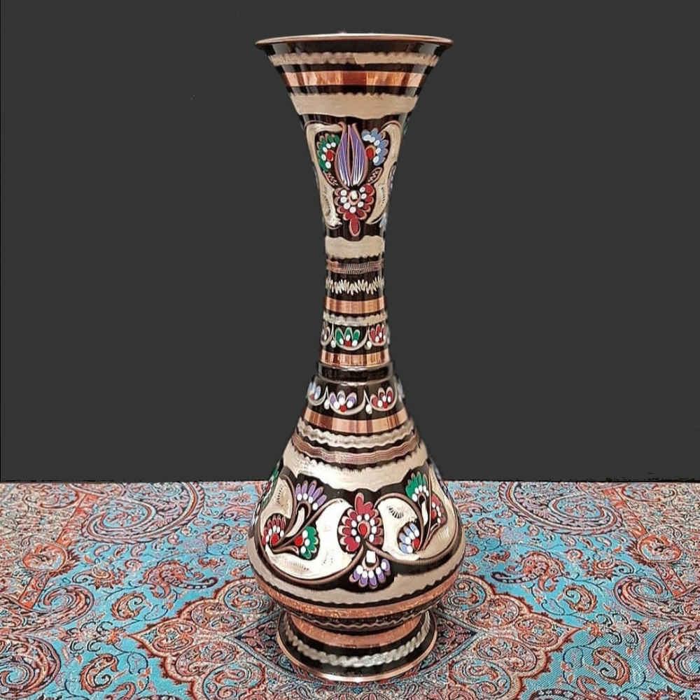 Dekorative Kupfervase, handbemalt mit persischer Minakari-Emaille Yavar
