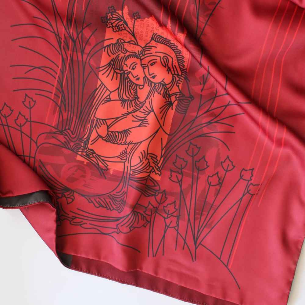 Persischer Bedruckter Seidenschal Beidseitig Künstlerische Kalligraphie Bitab