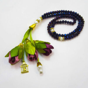 Islamischer Rosenkranz mit schönen blauen Steinen Gebetsperlen Tasbih mit Blumenseide