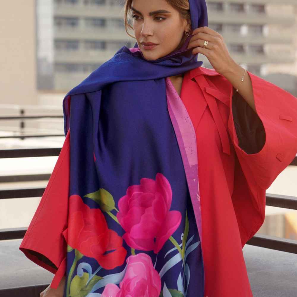 Persischer Bedruckter Seidenschal Beidseitig Künstlerische Kalligraphie Sarnevesht