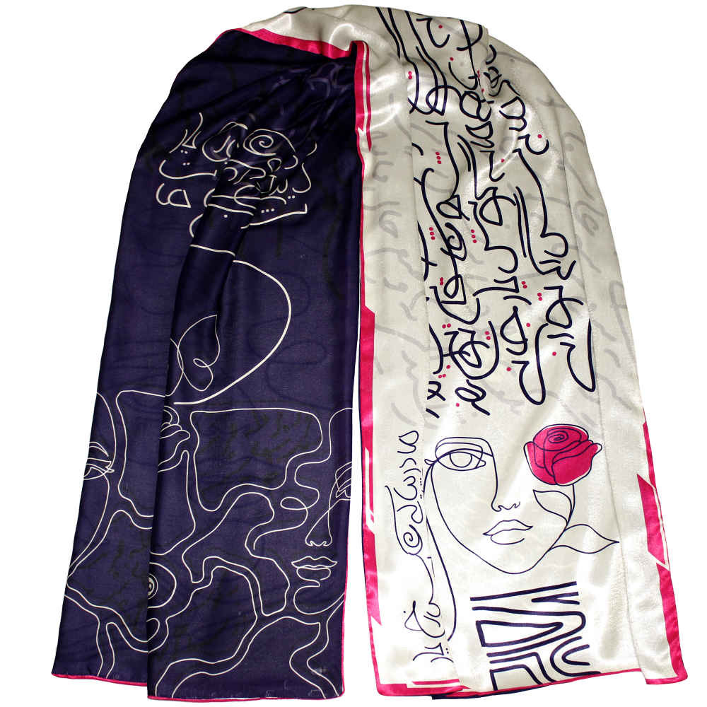 Persischer Bedruckter Seidenschal Beidseitig Künstlerische Kalligraphie Yar