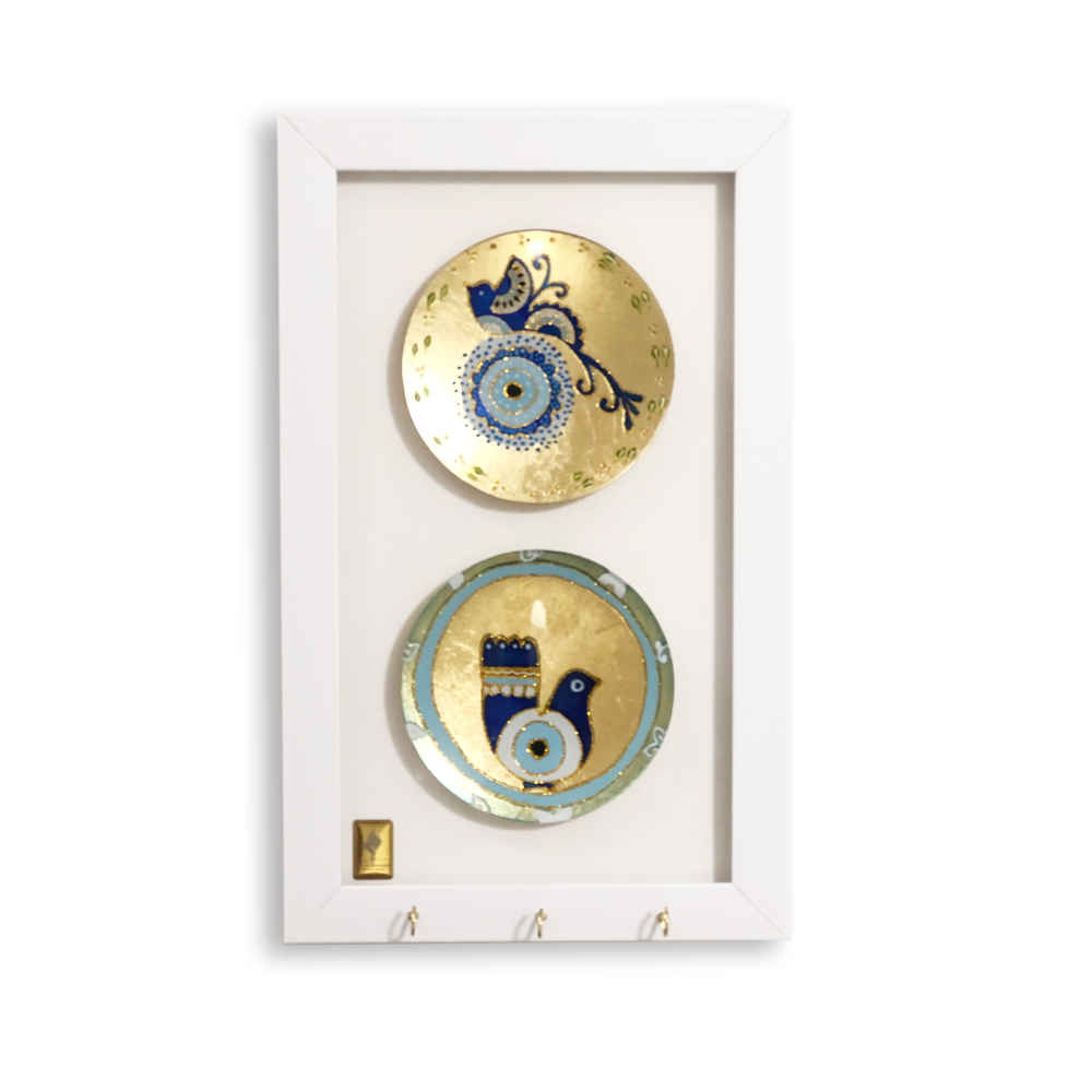 Dekorativer hölzerner Wand-Schlüsselhalter mit Cheshm Nazar-Design