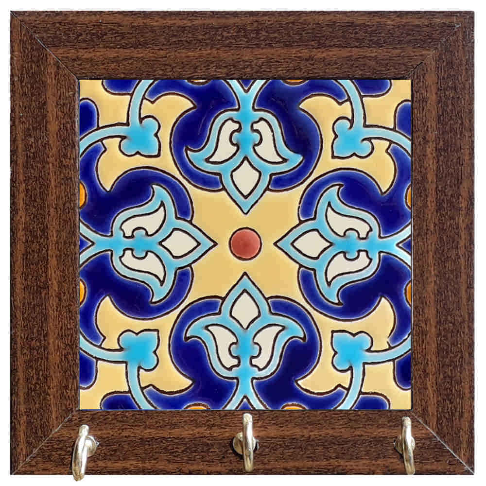 Keramischer Wandschlüsselhalter – Mit Holzrahmen, Modell Fliese