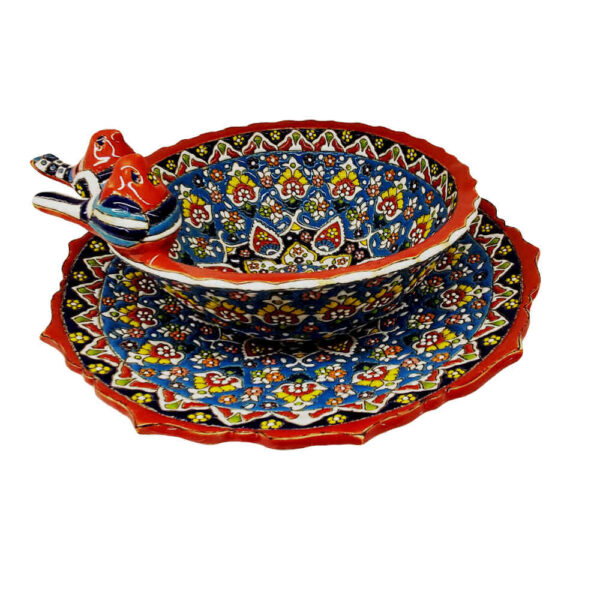 Handgefertigte Dekorative Minakari Töpferschale & Teller Modell Vögel