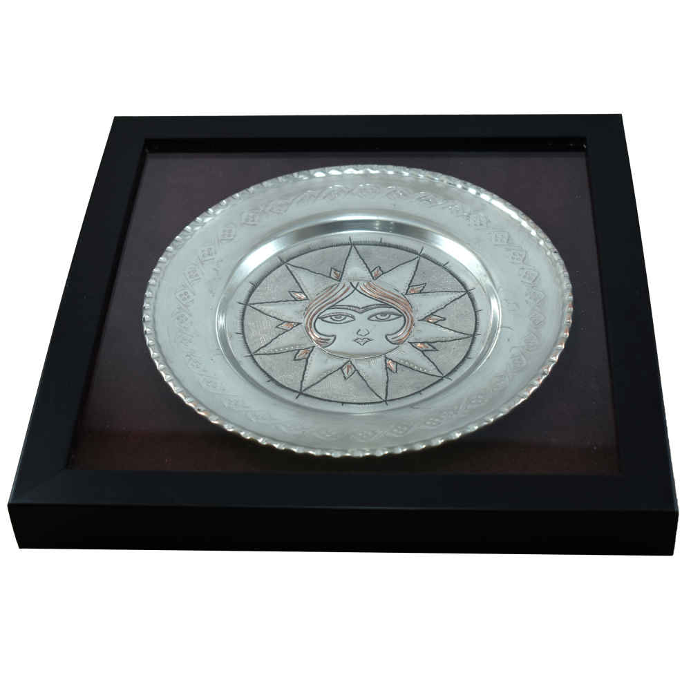 Handgefertigte, gerahmte persische gravierte Kupferkunst Khorshid