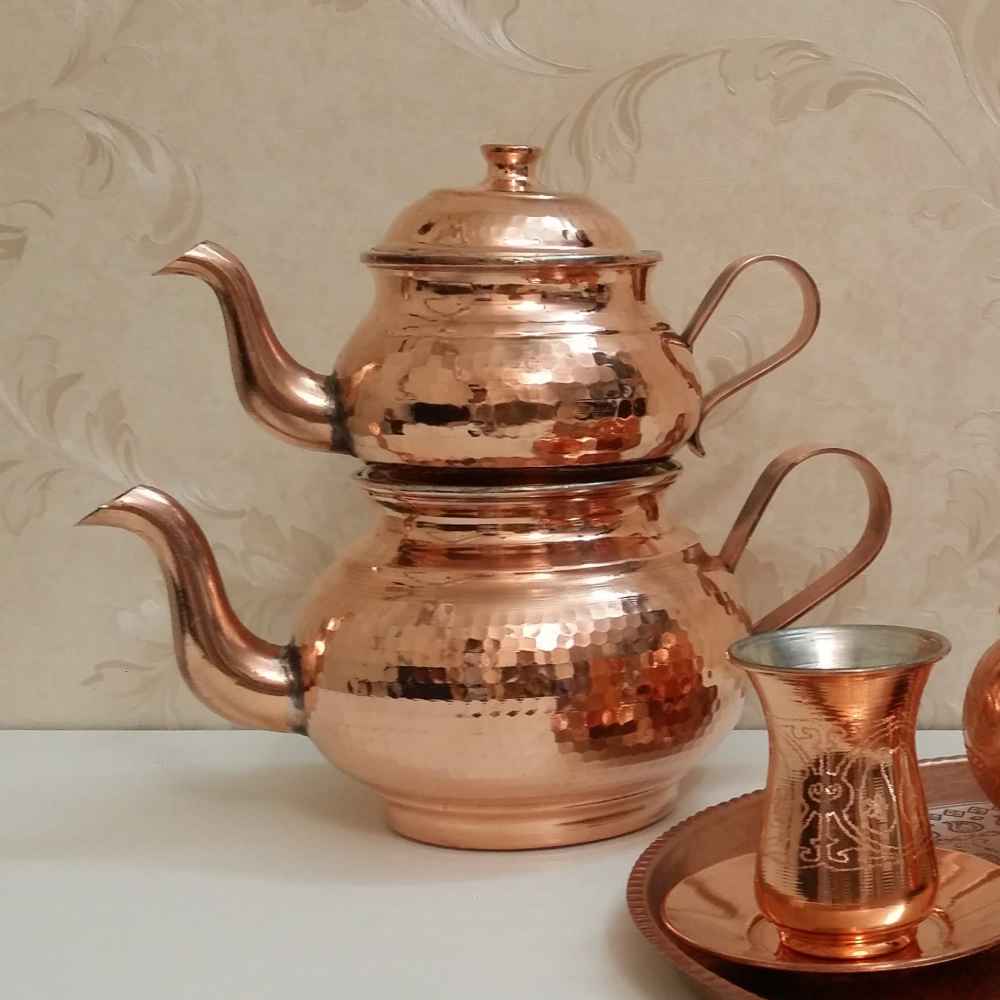 Persische Kupfer-Doppel-Teekanne robust und gehämmert Rayan