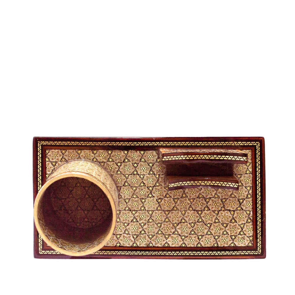 Handgefertigter persischer Holz-Stifthalter für den Schreibtisch – Eleganz Khatamkari Kunst, Arezoo