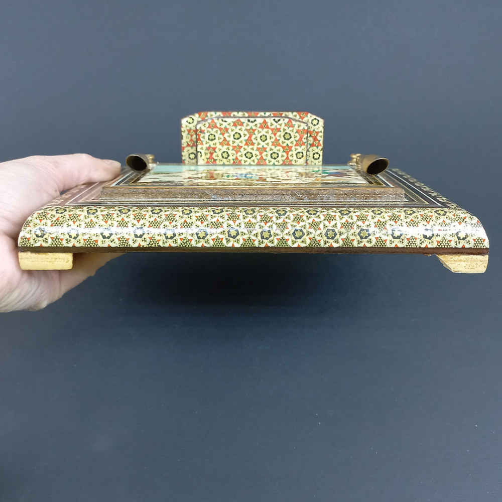 Handgefertigter persischer Holz-Stifthalter für den Schreibtisch – Eleganz Khatamkari Kunst, Asatiri
