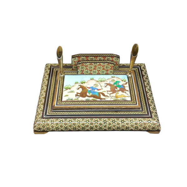 Handgefertigter persischer Holz-Stifthalter für den Schreibtisch - Eleganz Khatamkari Kunst, Asatiri