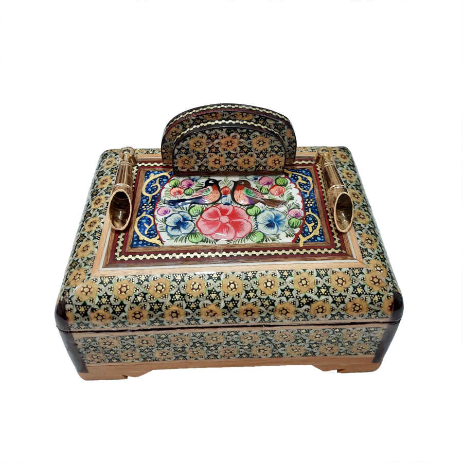 Handgefertigter persischer Holz-Stifthalter für den Schreibtisch - Elegance Khatamkari Kunst, Blumen