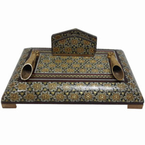 Handgefertigter persischer Holz-Stifthalter für den Schreibtisch – Elegance Khatamkari Kunst, Khorshid