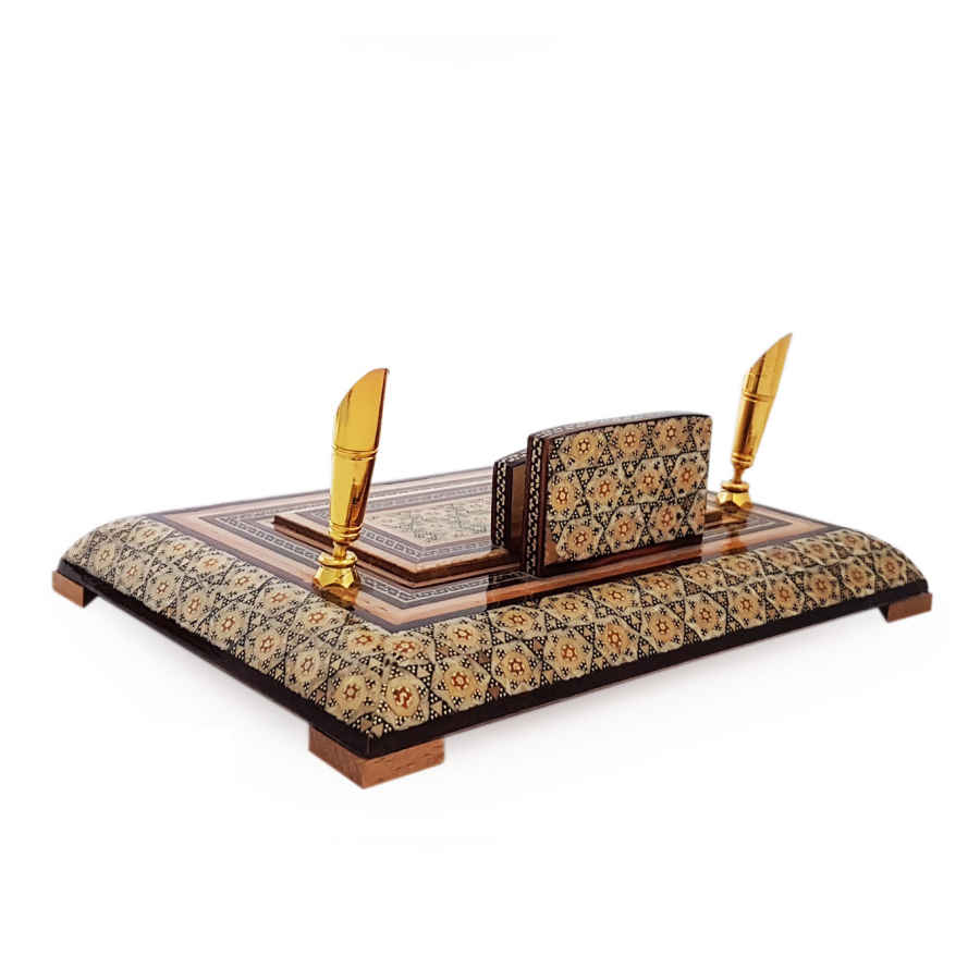 Handgefertigter persischer Holz-Stifthalter für den Schreibtisch – Eleganz Khatamkari Kunst, Lux