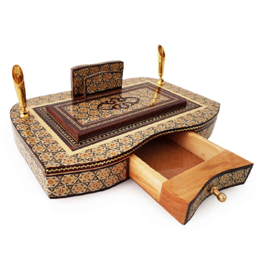 Handgefertigter persischer Holz-Stifthalter für den Schreibtisch – Eleganz Khatamkari Kunst, Luxus