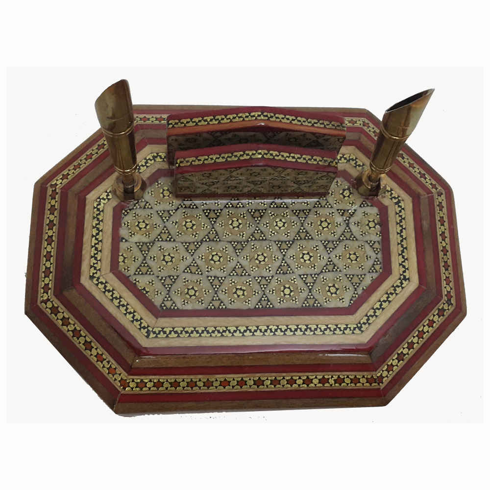 Handgefertigter persischer Holz-Stifthalter für den Schreibtisch – Eleganz Khatamkari Kunst, Modiriat