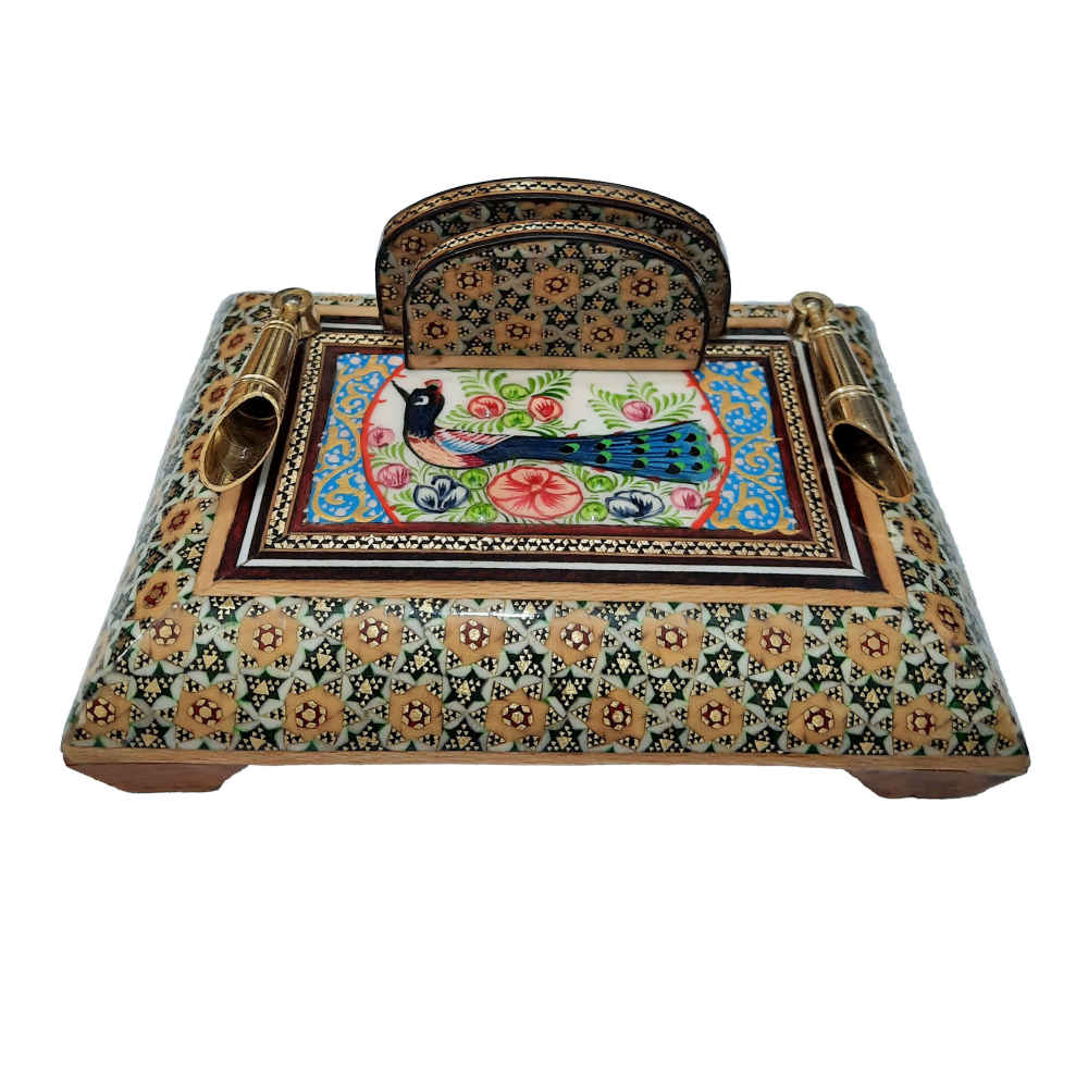 Handgefertigter persischer Holz-Stifthalter für den Schreibtisch - Eleganz Khatamkari Kunst, Tavoos
